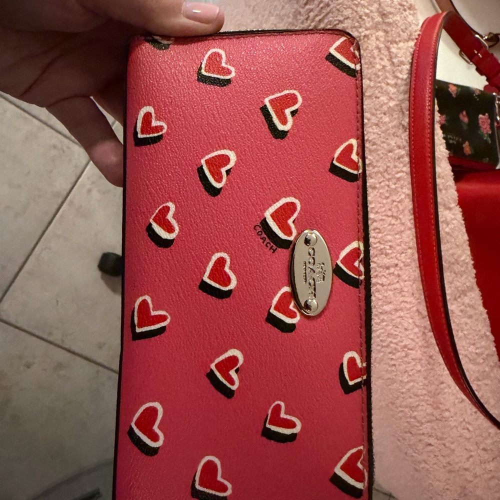 EUC Coach Pink Heart Pattern Wallet